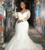 African Mermaid Plus Size Wedding Dresses 2020 New Design Court Train 3 4 Long Sleeve Sheer Lace Bridal Gowns Vestido De Noiva W112570
