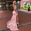 Sparkly Long Sleeve Split Side Prom Dresses Pink High Neck Sequined Applique Lace Prom Gowns For African Girls5012121