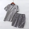 Plus Size Summer Short-sleeved Shorts Plaid Pajama Suit European Men's Cotton Mens Pyjama Sexy Sleepwear Men Pijamas Big Size