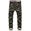 Męskie dżinsy Mężczyźni Slim Elaste Army Green Printed Casual Pants Camo Print Fashion Osobowość 44219b