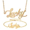 Ensemble collier et bracelet avec nom de bébé Lucky Script, personnalisé en acier inoxydable plaqué or, chaîne ras du cou avec pendentif, plaque signalétique, cadeau pour femme