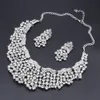 Moda cristal declaração colar brincos conjuntos de jóias de fantasia de casamento banhado a prata para noivas presentes femininos