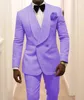 Fashion Mint Green Men Suit Slim Fit 2 Pieces Double-breasted Purple Groomsmen Tuxedos Blazers For Wedding(Blazer+Pants)