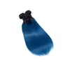 Indische Echthaarverlängerungen, 1B/Blau, seidig, glatt, 1b Blau, Ombré-Farbe, 25,4–66 cm, ein Bündel