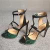 Rontic New Fashion Women T-strap Sandali Stiletto Tacchi alti Sandali Open Toe Sexy Green Party Shoes Donna US Plus Size 5-15