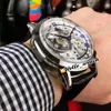 Ny Traditionnele Patrimony Steel Case 10 O039Clock Tourbillon White Skeleton Dial Automatic Mens Watch Leather Strap Watches 1531646