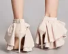 Hot Sale-lotus leaf genuine leather brand sandals luxury peep toe stiletto heel pumps 2017 high quality women shoes sweet stars zippers