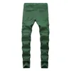 Fashion- Mens Jeans Army Green Pockets Mens Straight Jeans With Zipper Fashion Male Apparel