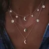 Star Moon Multi-Camada Colar com Rhinestone Party Jewelry Charme Colar Para As Mulheres Moda Jóias
