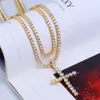 Ciondolo ghiacciato Hip Hop Catena a maglie cubane Gioielli di design Collana con diamanti Ciondolo a croce in cristallo CZ micro pavimentato per uomo Bling di lusso