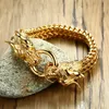 316L Edelstahl Männer Drachen Kopf Gold Armband Persönlichkeit Coole Knochen Ketten Jungen Hip Hop Rock Armreif Männlich Punk Klammer spitze