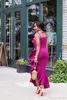 2020 New Fushia Satin Mermaid Evening Gowns Ruffles Plus Size Mermaid Formal Party Dress Custom Made African Spaghetti Prom Dresses