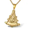 Gold Stainless Steel Freemason Past Master Necklace Pendant Masonic Mason Masonry Compass Square Sun Smile Face Charm Pendants Jewelry