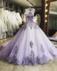 2021 Sexy Quinceañera vestido de baile vestidos Lila encaje apliques cristal cuentas sin mangas tul ilusión de talla grande fiesta graduación noche 262N