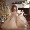 princess gold girls pageant dresses lace applique beads long sleeve ball gown flower girl dress tulle first communion gowns