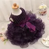 Hot Lace Flower Girls Wedding Dress Baby Girls Chopening Cake Dresses For Party Occing Kids 1 År Baby Girl Födelsedagklänning