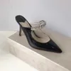 Vente chaude-al Slide Diamond Falt Sandal Designer Crystal Strap Femmes Mules Pointu Noir Blanc Style