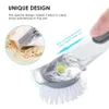 Double Use Kitchen Cleaning Brush Scrubber Dish Bowl Washing Sponge With Refill Liquid Soap Dispenser Kitchen Pot Cleaner Tool