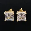 Fashion 18K Gold Hiphop Iced Out CZ Cubic Zircon Square Orecchini 0.4 0.7 0.9 cm Regali per uomo Full Diamond Earring Studs Rapper Jewelry