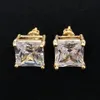 Fashion 18k Gold Hiphop Iced Out Cz Cubic Zircon Square Stud Earrings 0.4 0.7 0.9 Cm Gifts for Men Full Diamond Earring Studs Rapper Jewelry