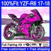 Injection Glossy pink hot Kit For YAMAHA YZF600 YZF R6 YZF 600 YZF-R6 17 18 248HM.38 YZF R 6 YZF-600 YZFR6 2017 2018 Fairing Body + 7Gifts