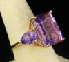 OMHXZJ Whole European Fashion Woman Man Party Wedding Gift Luxury Square Amethyst 18KT Yellow Gold Ring RR7248392001