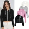 Women Plain Hoodies Crop Top Outdoor Sports Sweatshirt Hooded Coat Casual Zip up Jacket Outwear Sports Clothing Shirt1