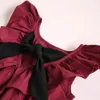 Filles Robes Princesse Vêtements Falbala Col Dos Bowknot Couleur Unie Robes Mignonnes Bébé Filles D'été Rose Et Rouge Mini Robe