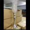 Cristaux de grande taille Argent perles trompette florale Vase de mariage 27" pièce maîtresse Porte-Grand-bougie en cristal
