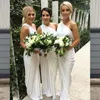 2019 elegant vit elfenben brudtärna klänningar en axel lila fest kväll klänningar ärmlös bröllop gäst klänningar piga av hedra kappor