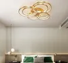 Nieuwe Hot Moderne LED Plafondverlichting Kroonluchter Woonkamer Eetkamer Slaapkamer Vergaderzaal Afstandsbediening Verbonden Gouden Ring Plafondlamp