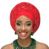 Nijeryalı Gee Headtie ile İnci ile zaten Yapılan Oto Helik Türban Kap Afrika Aso Ebi Gele Aso OKE Headtie Big Brim 2018