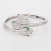 Nya modemärken smycken set lady mässing fulla diamantgröna ögon dubbel huvuden orm orm 18k guld armband ringar set 1sets227s