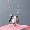 Promotion New Zircon Crystal Circle 925 Sterling Silver Women039s 3 Ring Pendant Colliers de chaîne claviculaire Jewe7761288