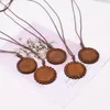 Wood Pendant Tray Setting fit 30mm Glass Cabochon Neckalce Making Adjustable Wax Thread String Vintage Handmade Necklaces DIY Gift