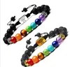 Yoga Handgemaakte 7 Chakra Tree of Life Charm Armbanden Lava Stones Multicolor Kralen Touw Armband Dames Mannen Armbanden Armbanden GD38