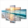 Muurkunstfoto's HD Prints Canvas 5 stuks Golven op strand bij zonsondergang Schilderijen Zeegezicht Posters Woonkamer Home Decor unframework7941417