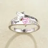 Spersonalizowane pierścionki ze srebra próby 925 niestandardowe serce pierścionek z kamieniem urodzinowym z 2-5 nazwami biżuteria dla jej prezent na dzień matki J190716