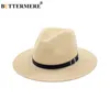 Chapéu de palha de praia buttermere marrom feminino masculino aba larga elegante chapéu panamá fedora feminino casual moda verão chapéus de sol 5222093