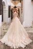 Abiti da sposa in pizzo pieno champagne Gonna staccabile 2019 Nuovi abiti da sposa a sirena a maniche lunghe con spalle scoperte Vestidos De Noiva 180c