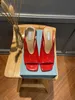 2020 New European Designer Shoes Fashion Flat Head Open Toe Kvinnors Läder Tofflor Tjock Heel High Heel Slippers Half Slipper Beach Shoes