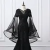 2019 Black Organza Sukienka wieczorowa Sukienka Long Rleeves Koraliki Ruchena sukienka imprezowa Wlamous Dubai Fashion Sweet Train V Neck Prom Dre9498544