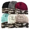 Frauen Camouflage Woolen Stricken Beanie Hut Herbst Winter Warme Casual Hut Kappe Geschenk für Liebe Freundin