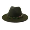 Vintage elegante brede rand faux wol fedora hoeden met kleurrijke slang print lederen band voor vrouwen man katoen trilby vilt hoed