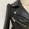 Hot New Ankomst Toppkvalitet Original Design Kvinnors Slim Leather Jacket Coat Removable Hem Black Diagonal Zipper Motorcykeljacka 1893