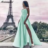 lilac 2019 Long Prom Dresses sapghetti straps chiffon A-line Side Split Plus Size Applique Halter Pleat Evening Gown robe de soiree