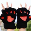 Guantes con garra de felpa para mujer, manoplas suaves de felpa para Halloween, medio cubierto, sin dedos, oso esponjoso y gato, novedad