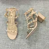 Dames lederen stud sandalen T-band sandaal zomer hoge hakken klinknagels schoenen dames sexy feestschoenen