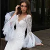 Uzun Kollu Denizkızı Gelinlik 2020 V Yaka Tül Sweep Tren Gelinlik Custom Made Dantel vestidos de novia