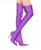 Hot Sale-Sexy Pink Purple Black High Heels Over The Knee Satin Women Boots Stretchy Sock Booties Thigh High Boots Stilettos